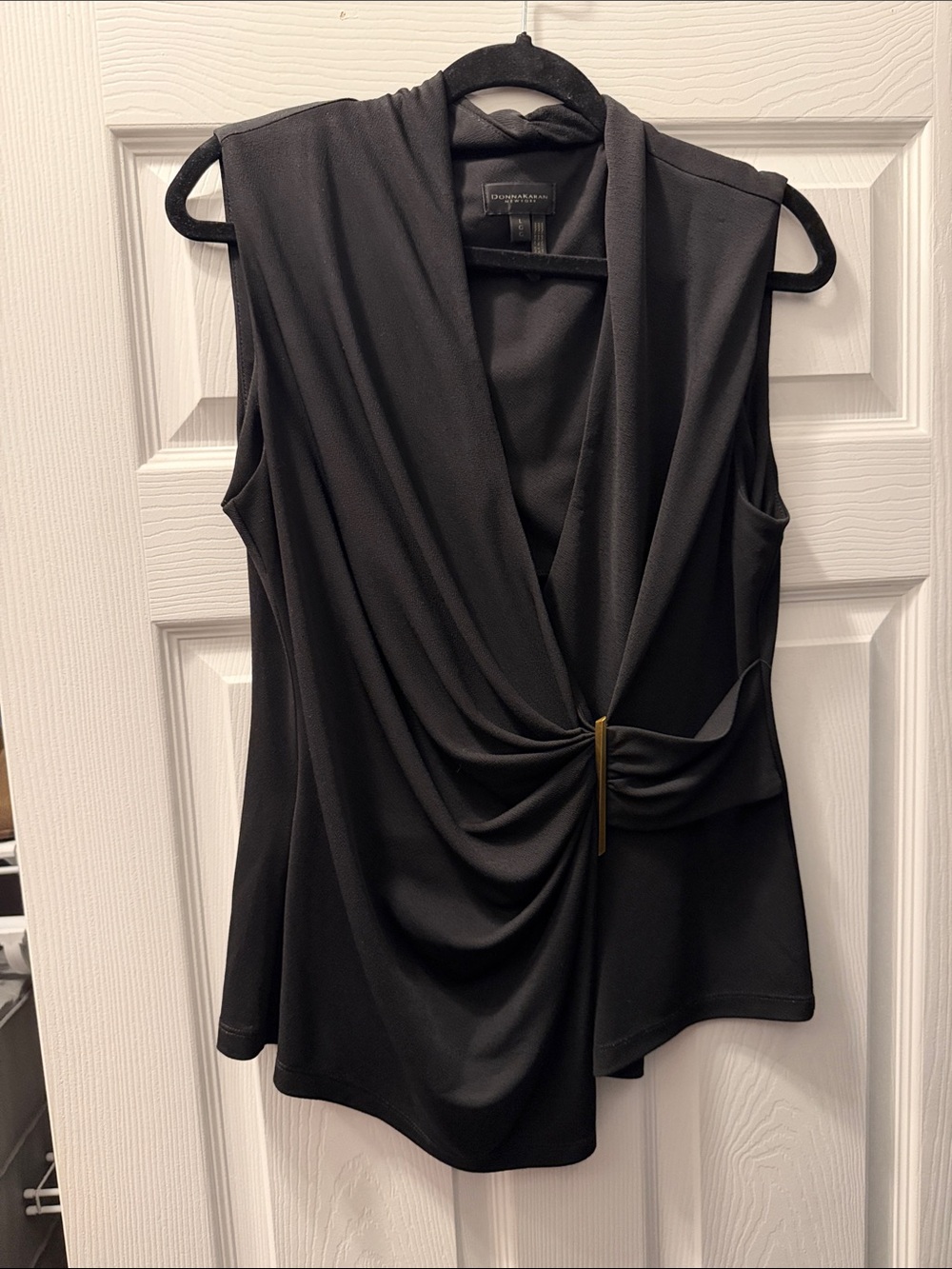 NWOT Donna Karan Black Sleeveless Draped V-Neck Top